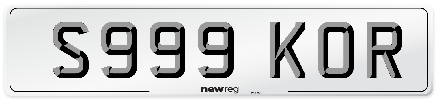 S999 KOR Number Plate from New Reg